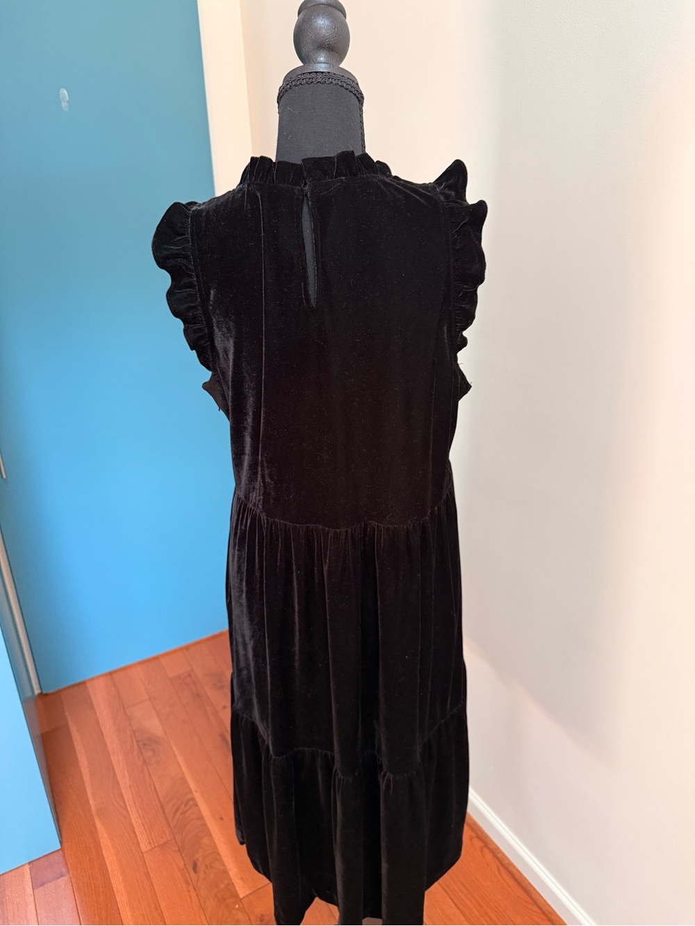 NWOT J. Crew Black Velvet Ruffle Midi Dress - Picture 7 of 14